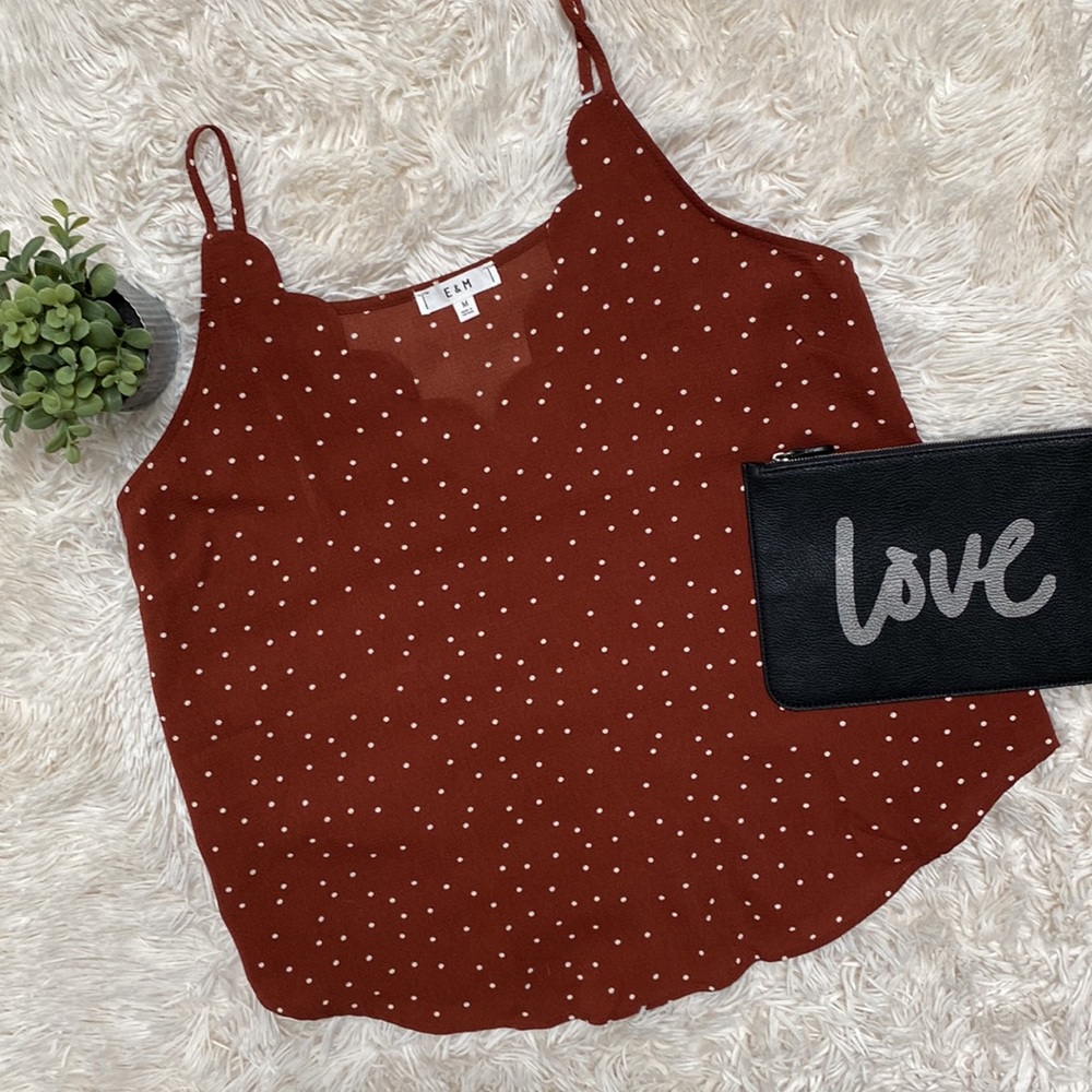 E & M Polka Dot Scalloped Cami 💗 Rust & White